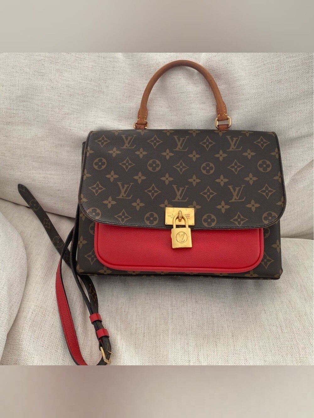Louis Vuitton Monogram Red Accent Top-Handle Satchel